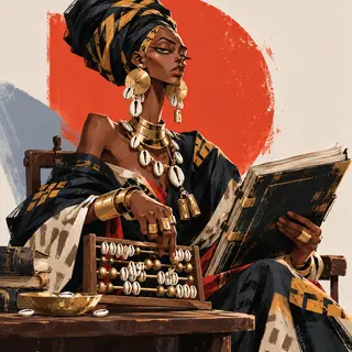 Regal Archivist with Cowrie Abacus